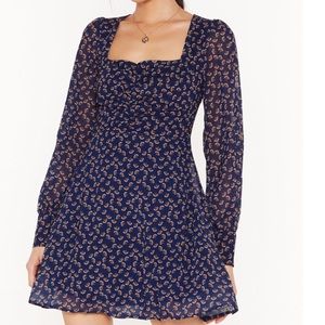 floral square neck balloon sleeve mini dress